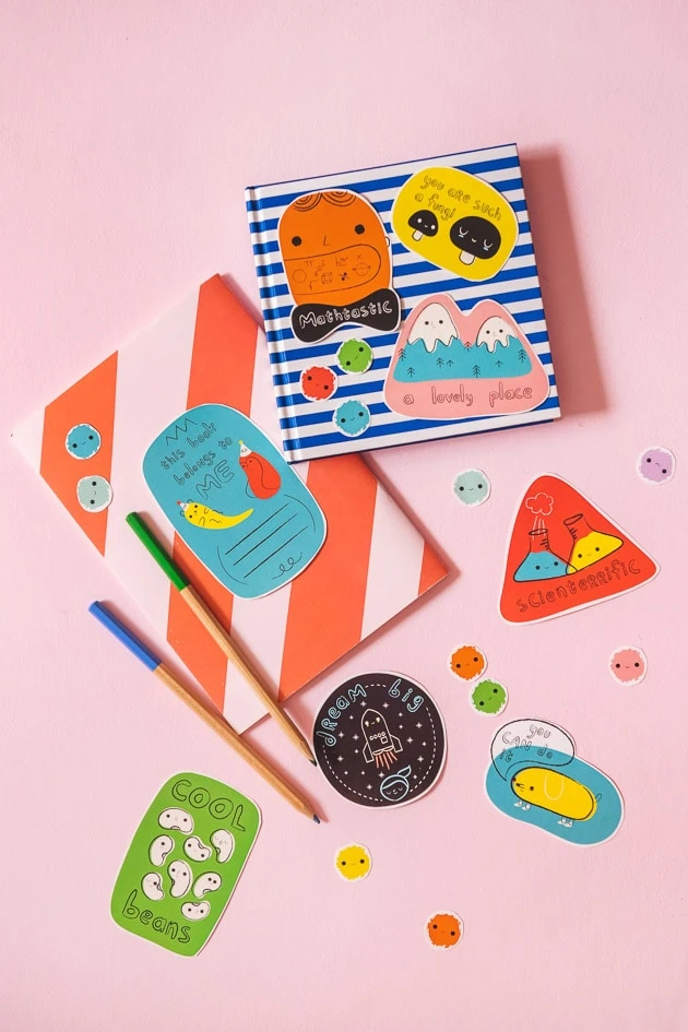 back to school stickers on notebooks