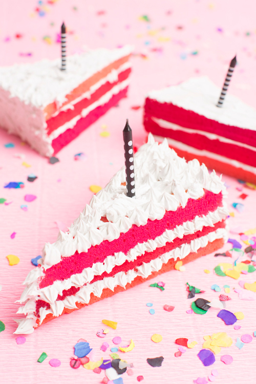 Learn to make this fake ombre birthday cake slive