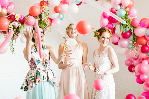 Flamingo Pop. A bridal collaboration with BHLDN and The House That Lars Built. Photo by Jessica Peterson.Balloons from Zurchers. Flowers by Tinge. Clothing from BHLDN and Anthro.