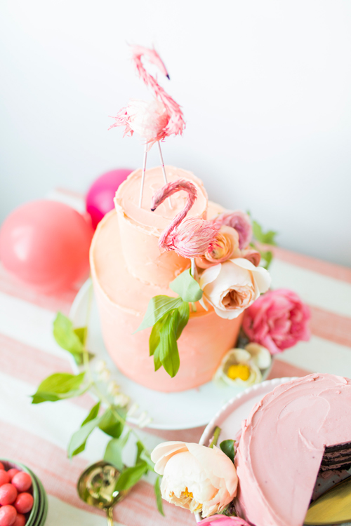 Flamingo Pop. A bridal collaboration with BHLDN and The House That Lars Built. Flamingo cake toppers from BHLDN. Cakes by Tess Comrie of Le Loup. Photo by Jessica Peterson.