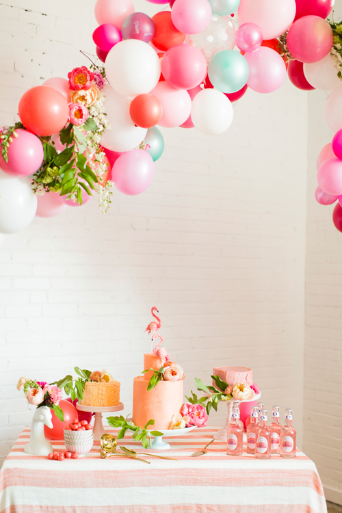 Flamingo Pop. A bridal collaboration with BHLDN and The House That Lars Built. Balloon installation by Brittany Watson Jepsen. Florals by Ashley Beyer of Tinge Floral. Balloons provided by Zurchers. Photo by Jessica Peterson.