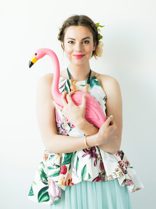 Flamingo Pop. A bridal collaboration with BHLDN and The House That Lars Built. Top from Anthro. Dress from BHLDN. Jewelry from Anthro. Flowers by Tinge. Photo by Jessica Peterson.