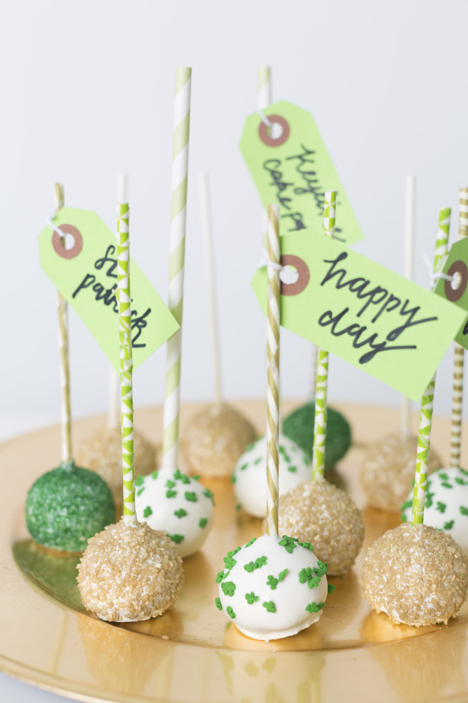 St Patrick's Day cake pops with tags