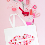 Bedazzled lips gem stone tote bag