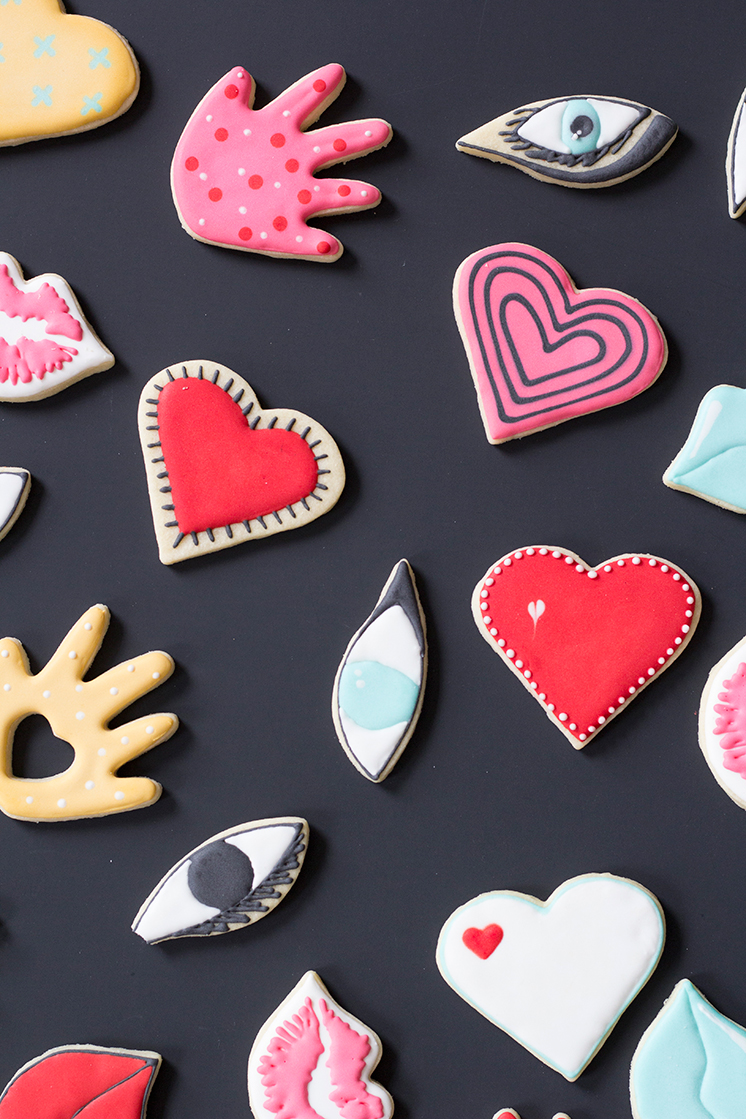 Hearts hands eyes lips cookies Valentine's Day cookies