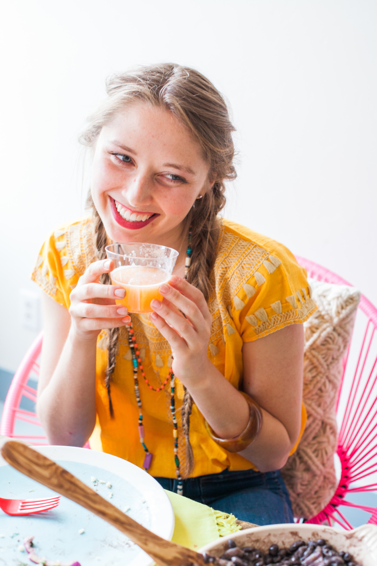 girl drinking mexican punch, agua fresca