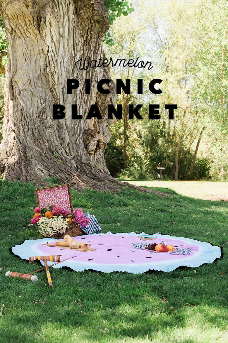DIY dyed watermelon blanket for National Picnic Month from The House that Lars Built