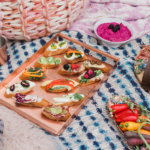 Open faced sandwiches on Crate and Barrel copper tray