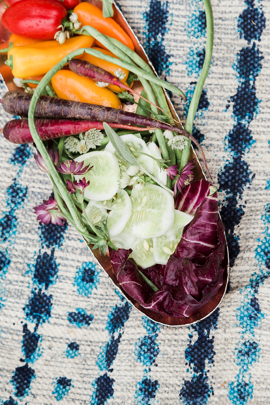 vegetable tray on copper tray from Crate and Barrel 
