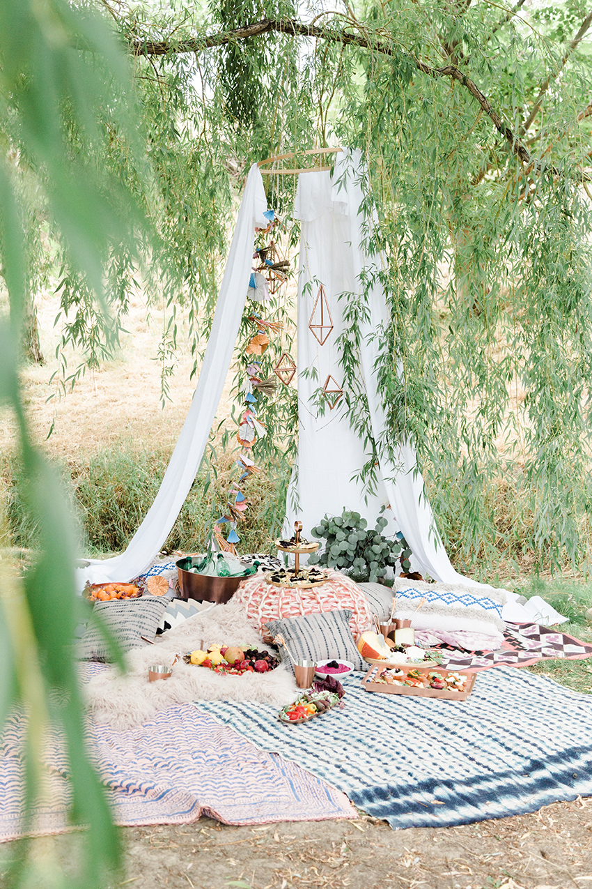 Boho tent with Crate and Barrel copper collection