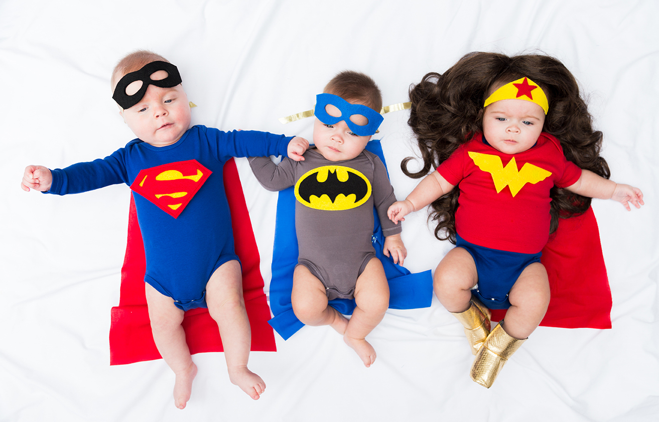 superheroes costumes for baby triplets