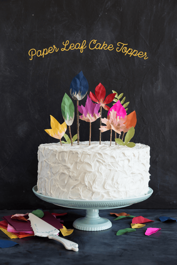 shot of colorful paper leaves used as a cake topper