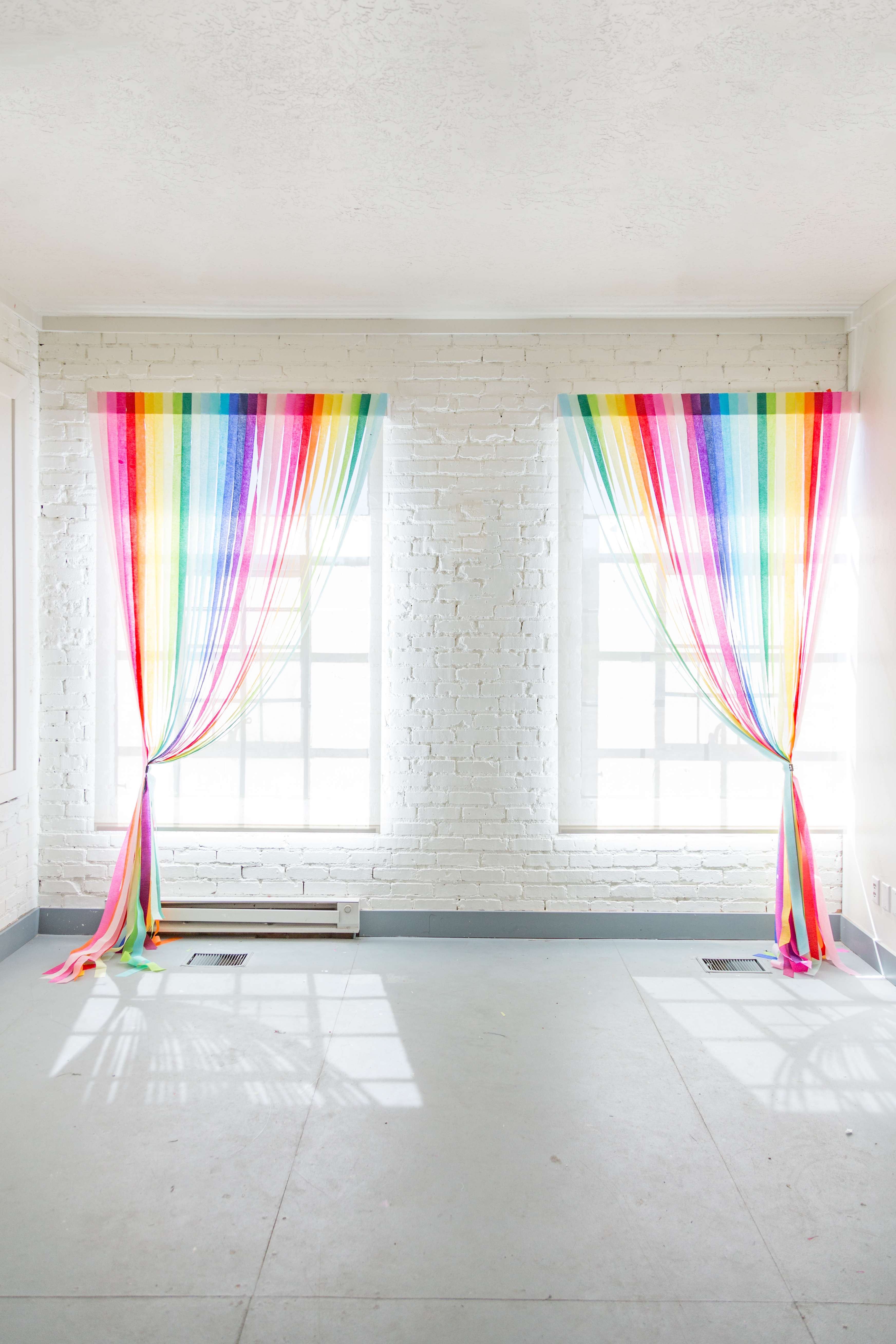 diy rainbow streamer curtains