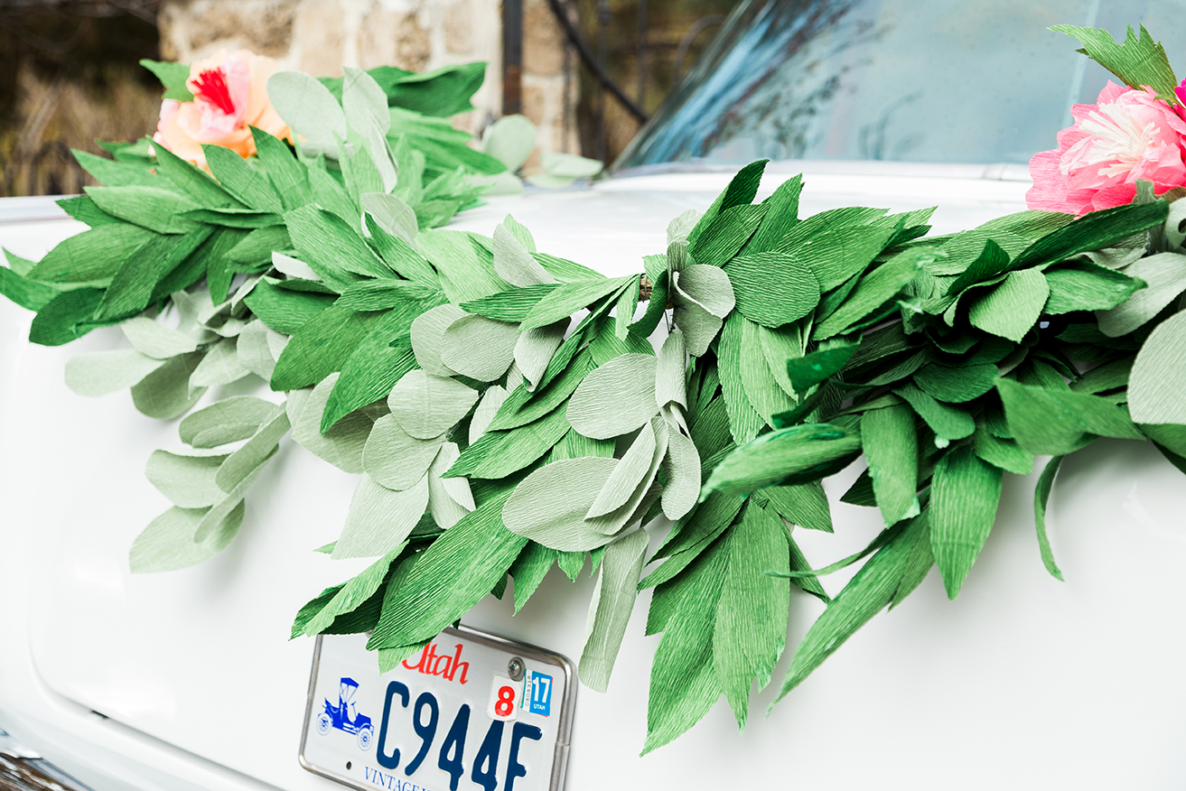 paper garland for wedding car 