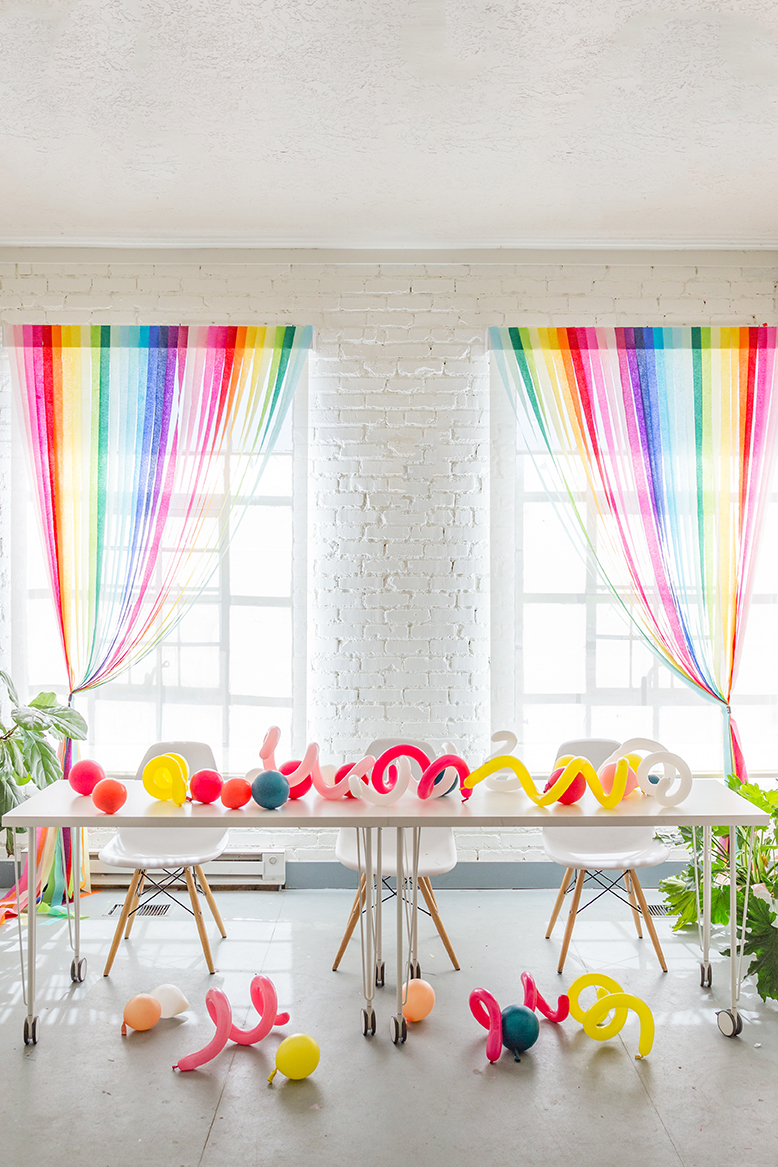 DIY Rainbow streamer curtains 