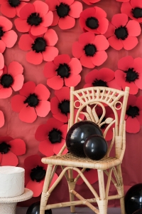 DIY paper poppy backdrop and pin