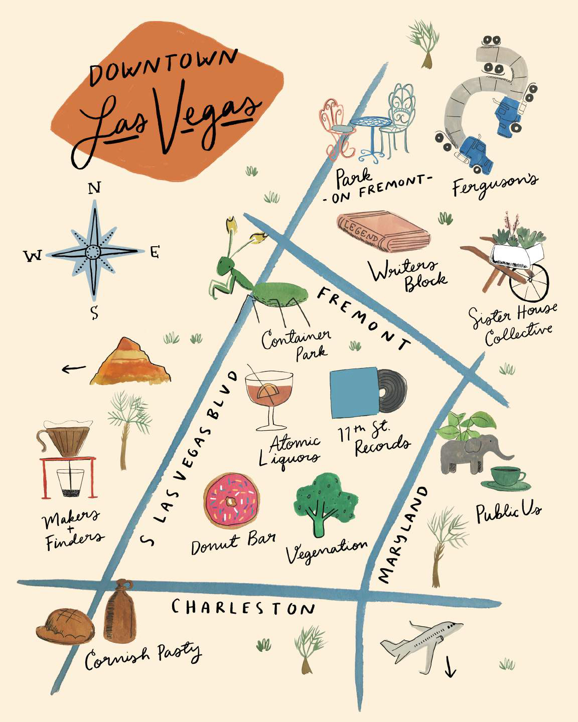 Illustrated Downtown Las Vegas City map 