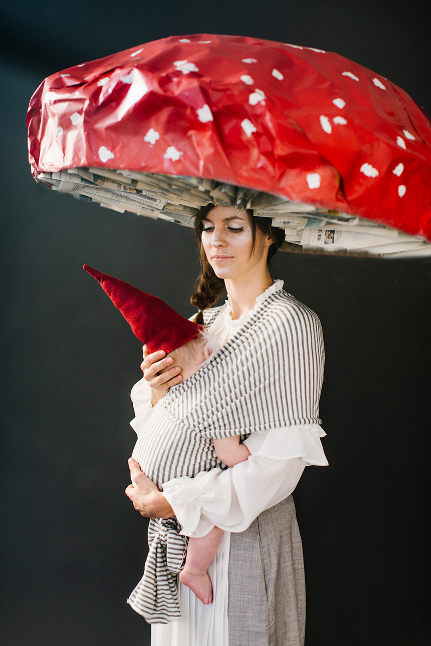 Mushroom and garden gnome baby and mommy costume 