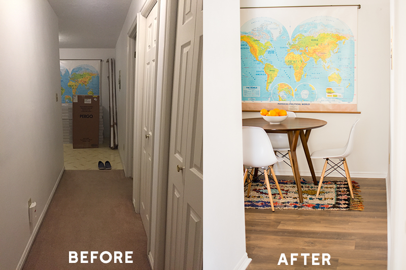 Before and after transformation using Pergo laminate flooring