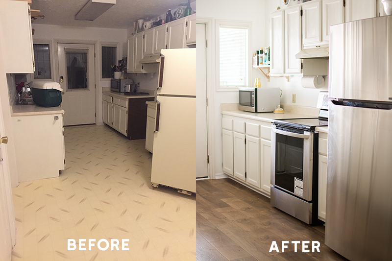 Before and after transformation using Pergo laminate flooring