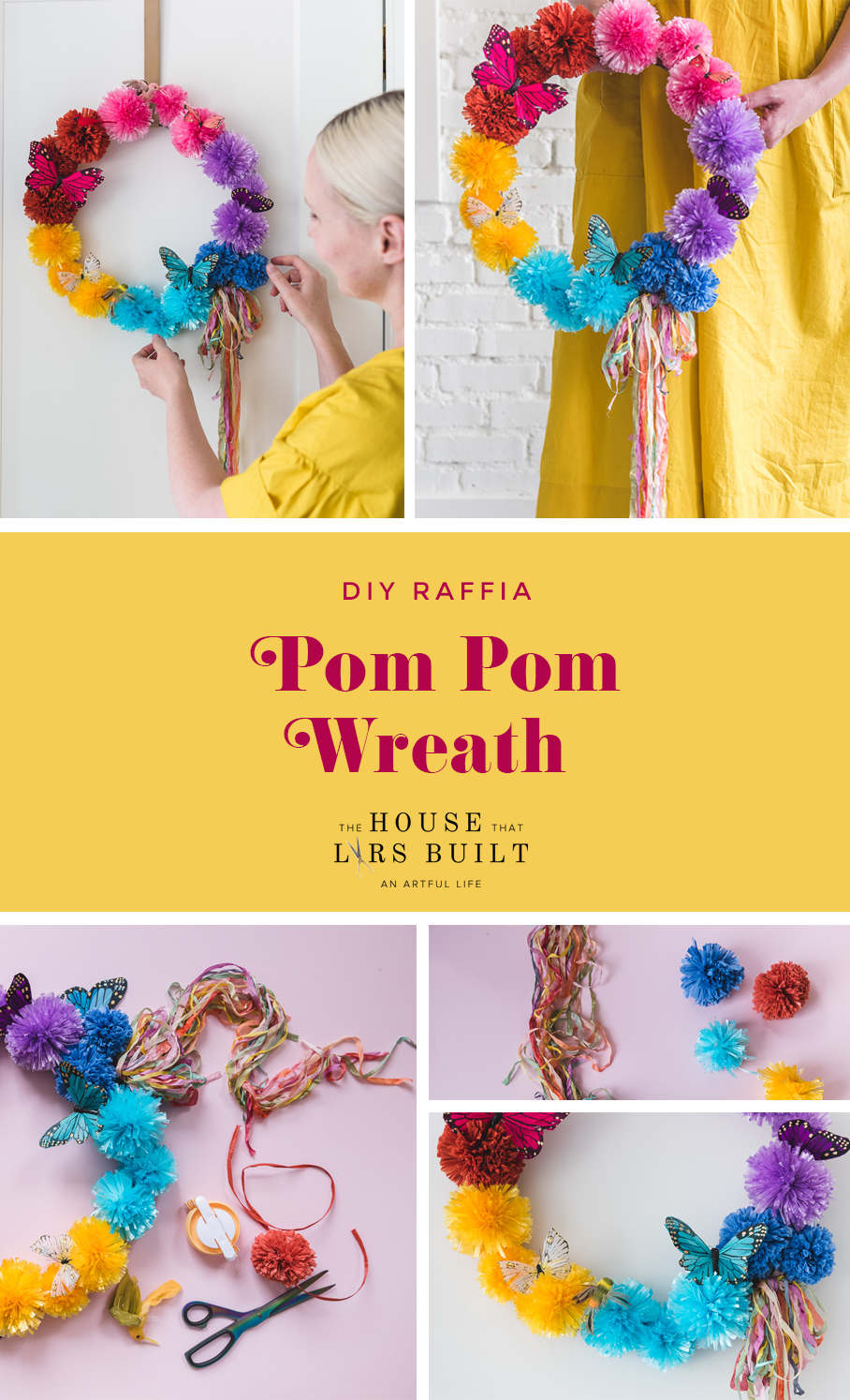 DIY Raffia Pom Pom Wreath