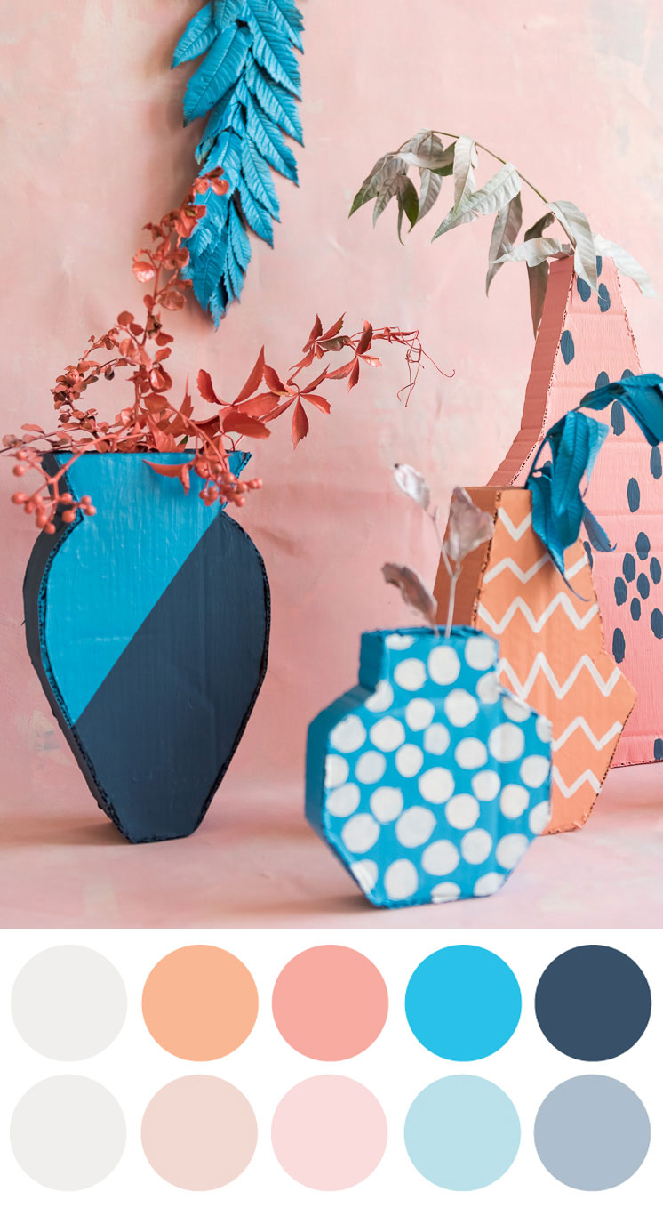 2D Cardboard Vase with color palette 