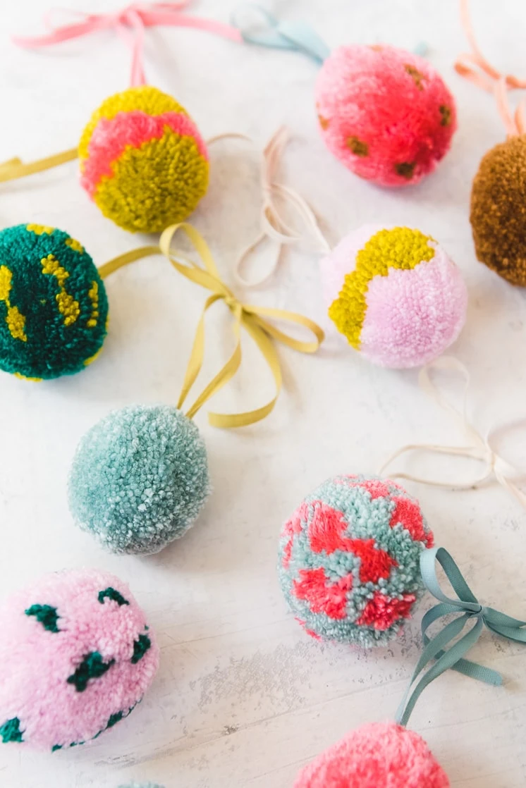 How to Make Pom Pom Yarn Easter Eggs - Angie Holden The Country Chic Cottage