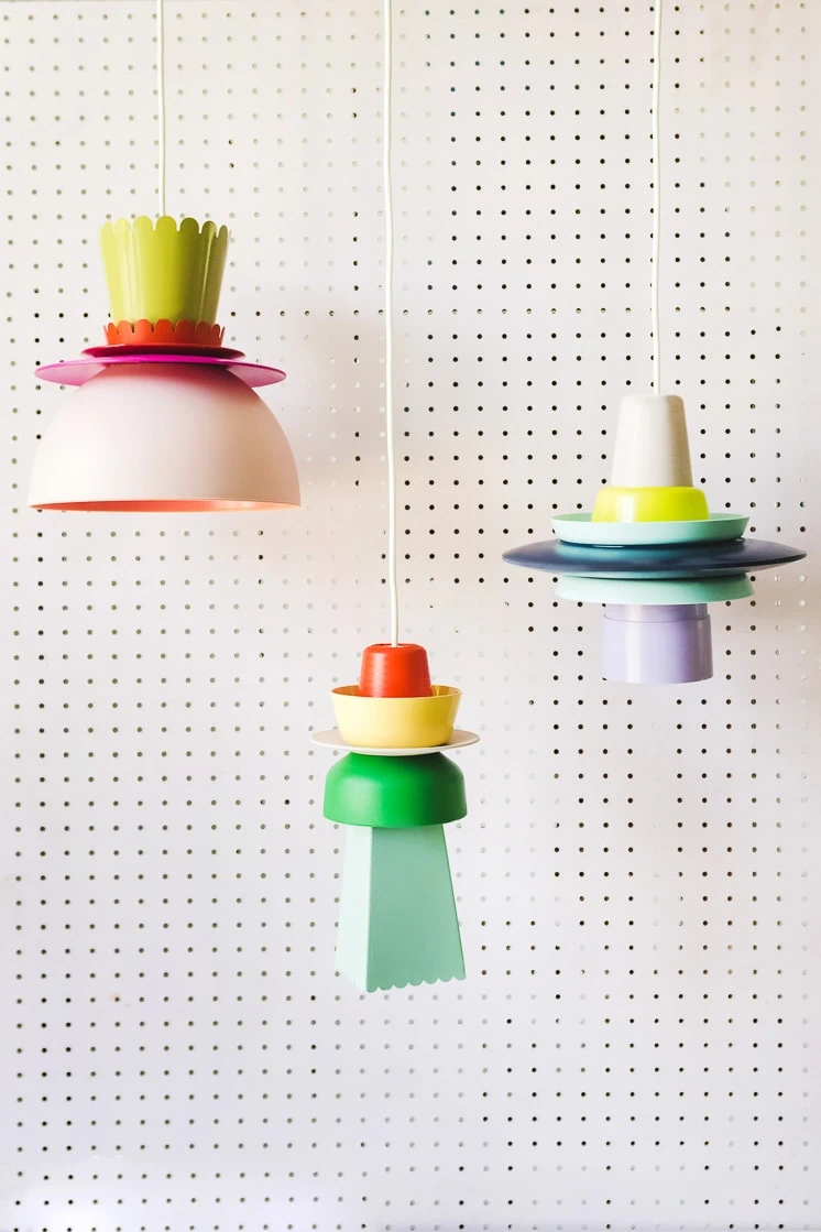 DIY lampshade in bright colors and funky shapes