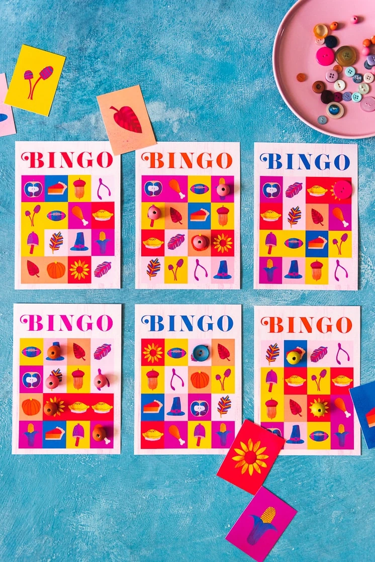 bingo games on a blue background. It's very colorful.