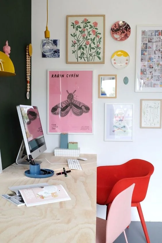 a colorful and minimal home office