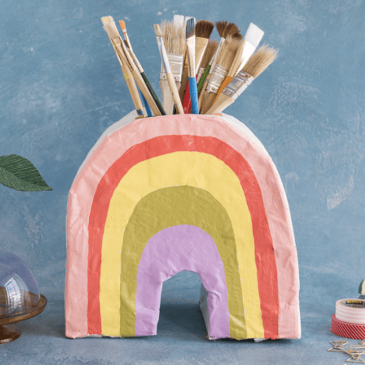 DIY paper mache rainbow vase