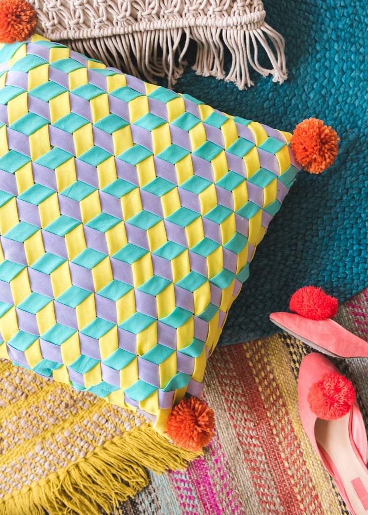 DIY weaving bia tape pillow Creative hobbies to try when you are feeling uninspired
