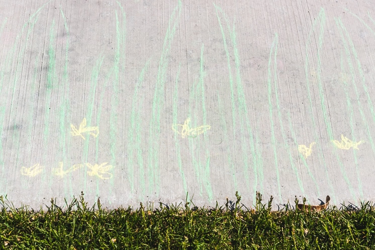 draw a lawn with sidewalk chalk and mow it with your hose