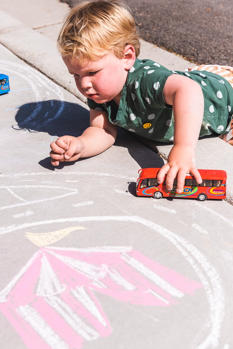 draw a city map for cars with sidewalk chalk