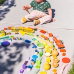 Side Walk Chalk Activites–color match your toys to the rainbow