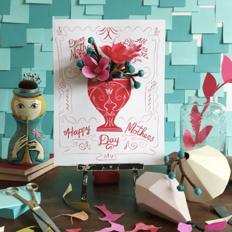 Mother's day gifts card with paper flowers