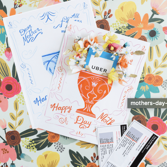 Mother's day gifts card with gift card and paper flowers