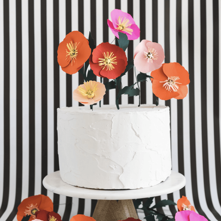 paper poppy cake toppers for summer party decor 