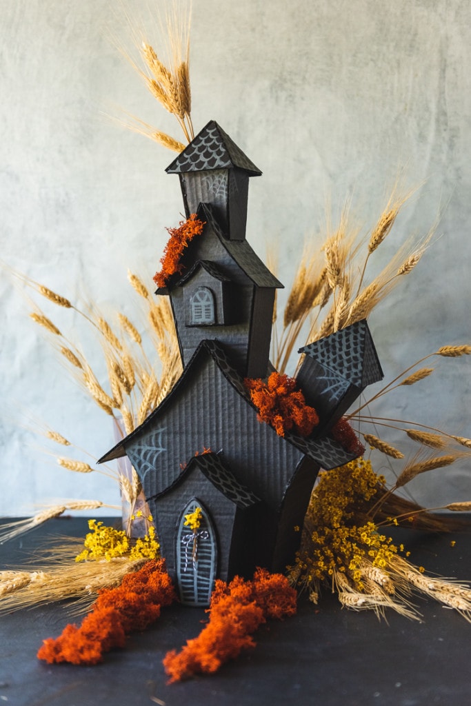 Cardboard Haunted House for recycled holiday decor