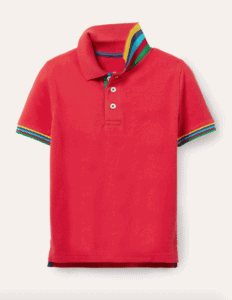 Red pique edge polo shirt with rainbow detailing