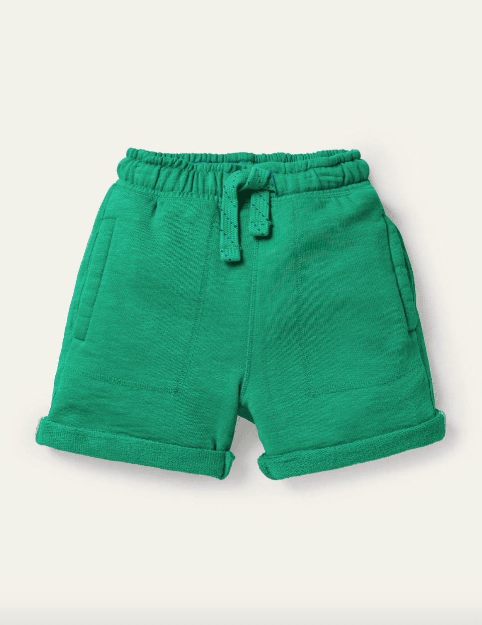 Bright green sweatshorts with nice big pockets and a drawstring