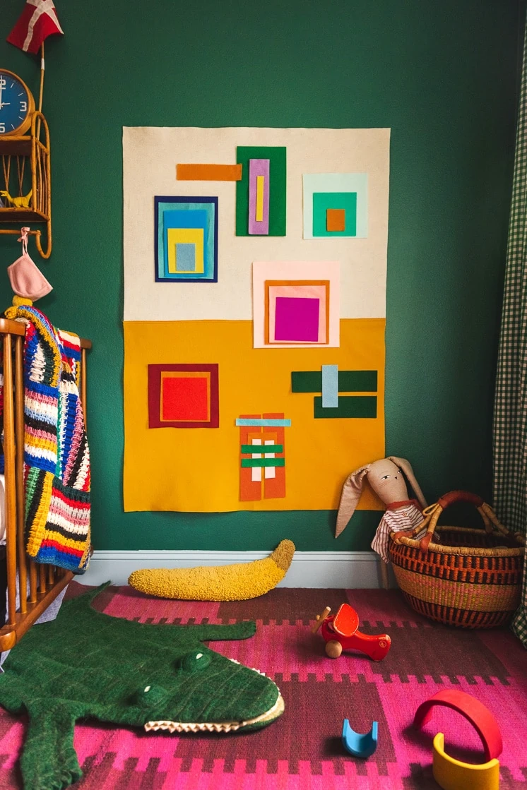 colorful felt board in a colorful room