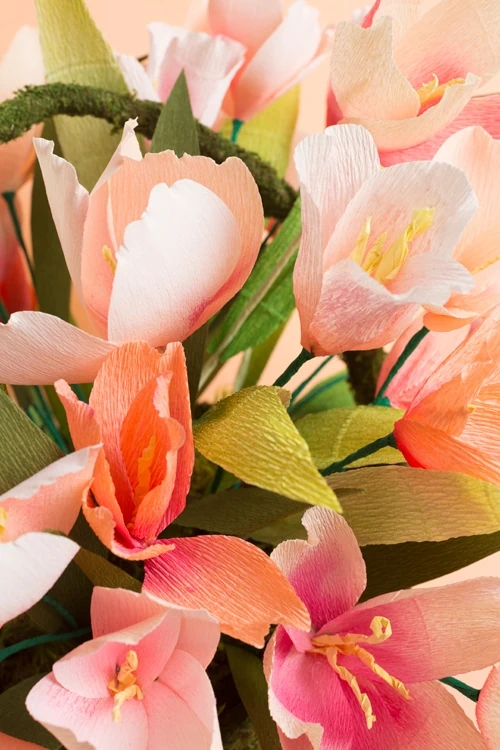 Paper tulips in an arrangement.