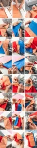 step-by-step instructions showing how to make a reusable fabric lunch sack