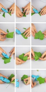 step by step photos showing how to make hollyhock leaves