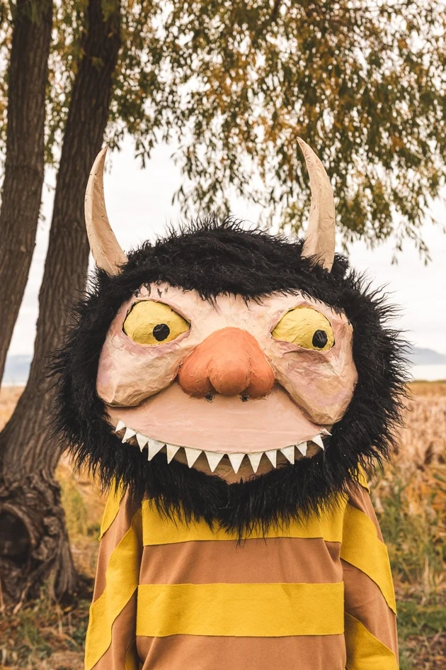 papie mache mask costume where the wild things are
