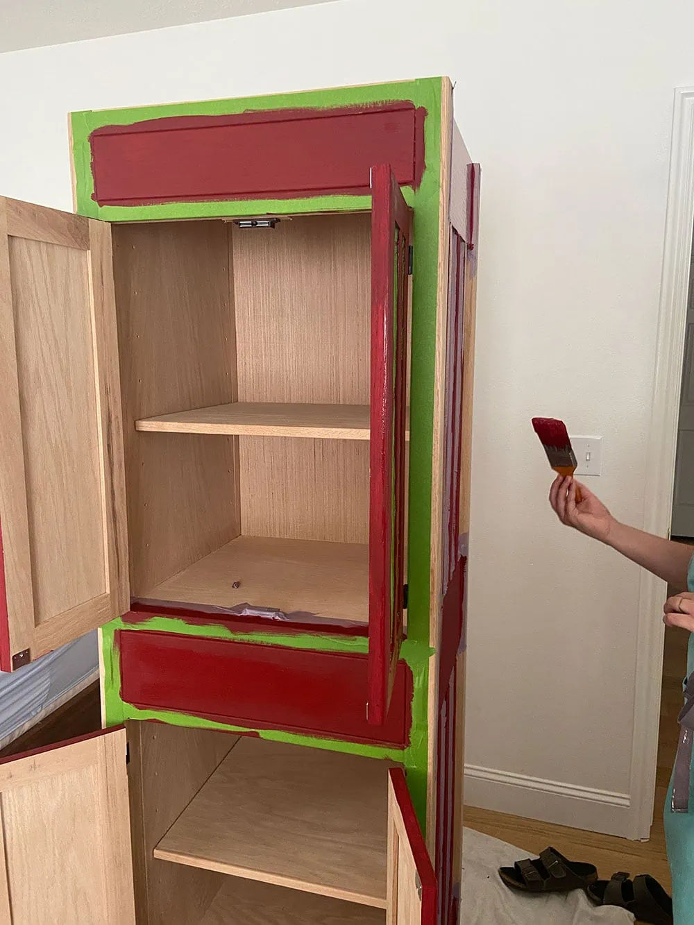 repainting cabinet red 
