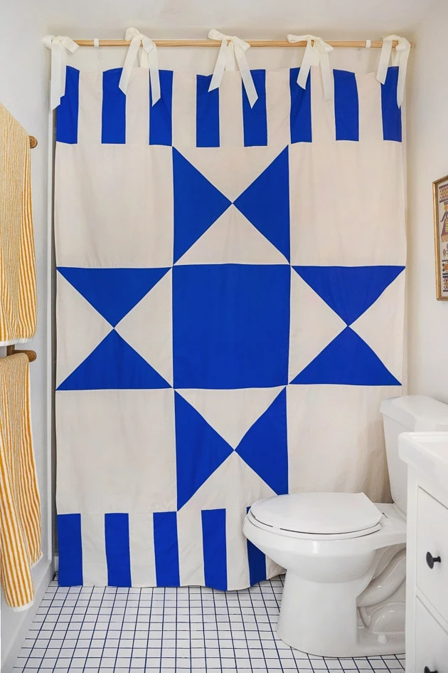 front of shower curtain
