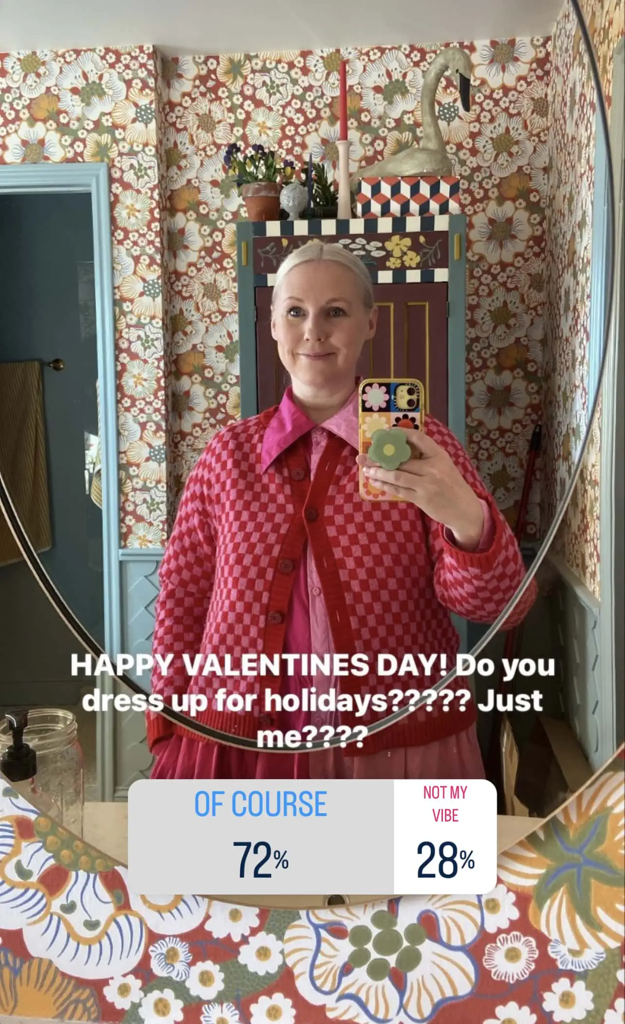 wearing red and pink on Valentine's Day
