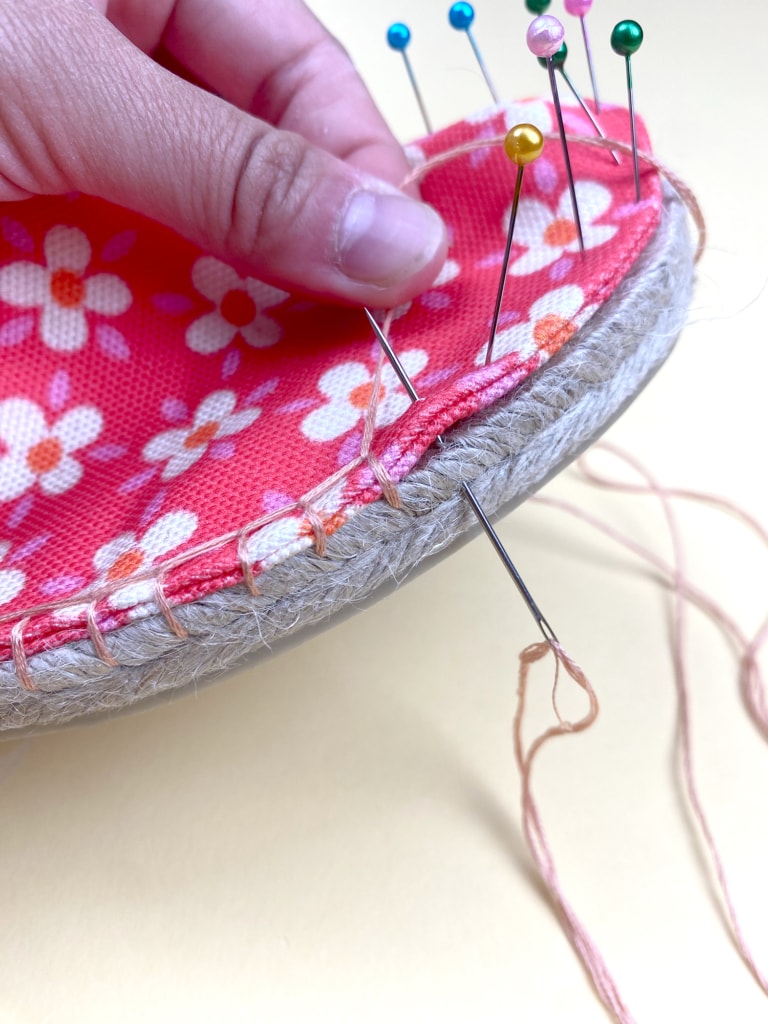 sewing espadrille soles with embroidery floss
